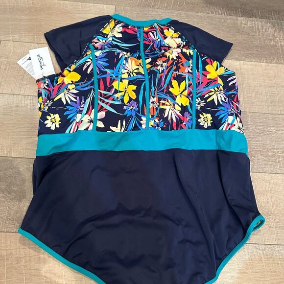 SWIMSUITS FOR ALL WOMENS SIZE 28 ONE PIECE BATHING SUIT TEAL AND NAVY NEW - Picture 8 of 9